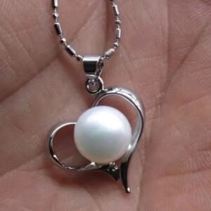 18K White Gold NATURAL SOUTH SEA White Pearl 11MM Round Heart Pendant Necklace